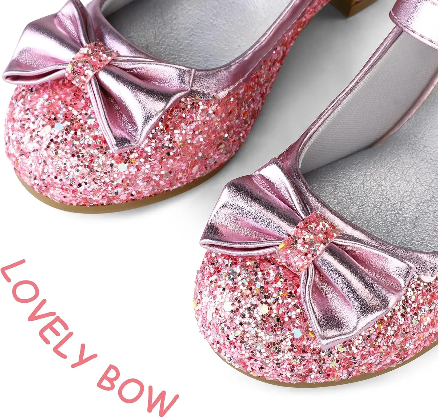 K KomForme Girl's Dress Shoes Mary Jane Glitter 1.5 in Low Heel Wedding Party Princess Shoes for Toddler/Little/Big Kids