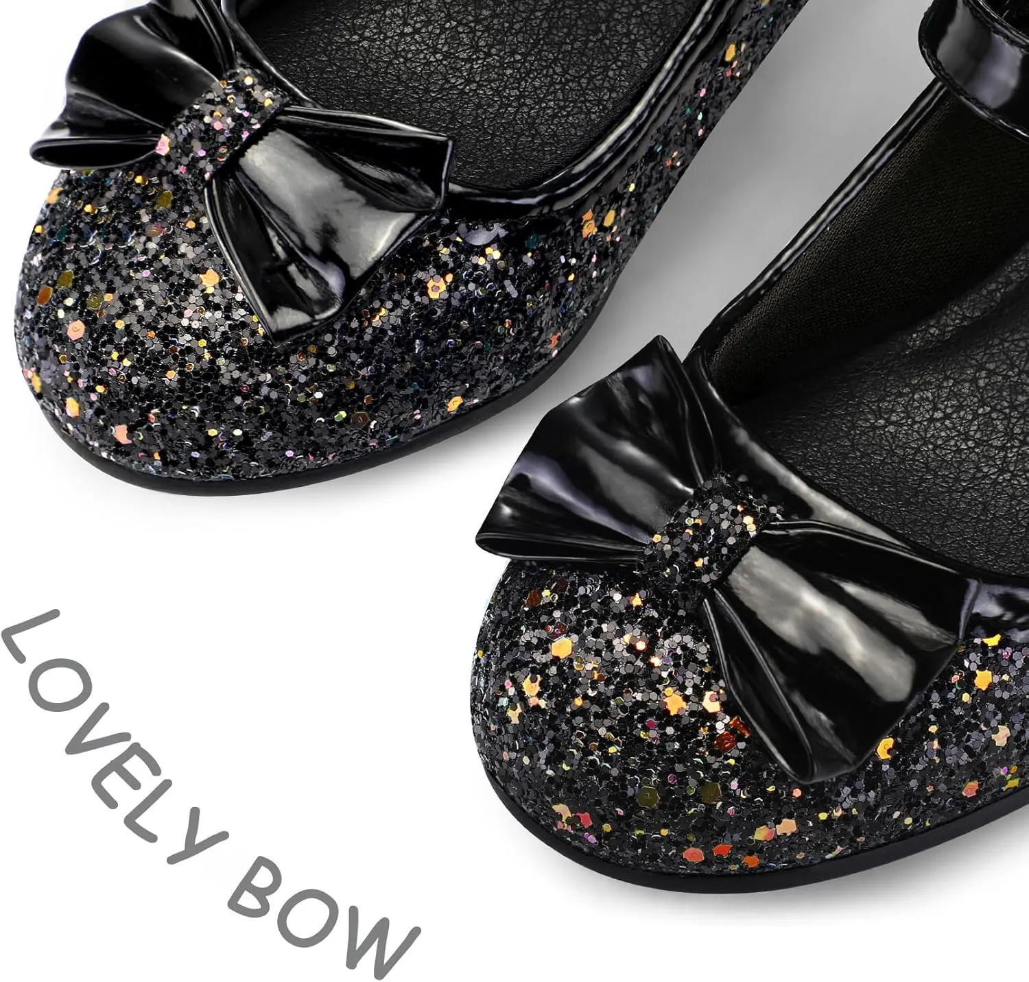 K KomForme Girl's Dress Shoes Mary Jane Glitter 1.5 in Low Heel Wedding Party Princess Shoes for Toddler/Little/Big Kids