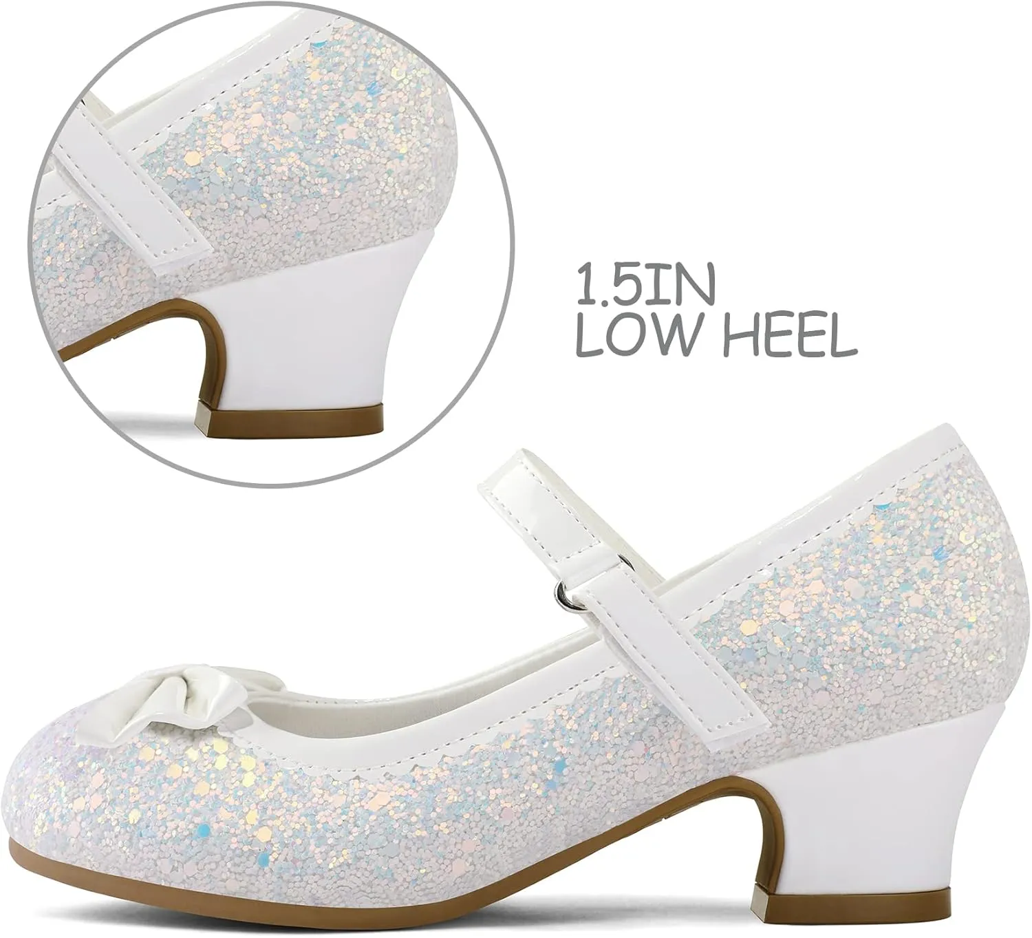 K KomForme Girl's Dress Shoes Mary Jane Glitter 1.5 in Low Heel Wedding Party Princess Shoes for Toddler/Little/Big Kids