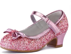 K KomForme Girl's Dress Shoes Mary Jane Glitter 1.5 in Low Heel Wedding Party Princess Shoes for Toddler/Little/Big Kids