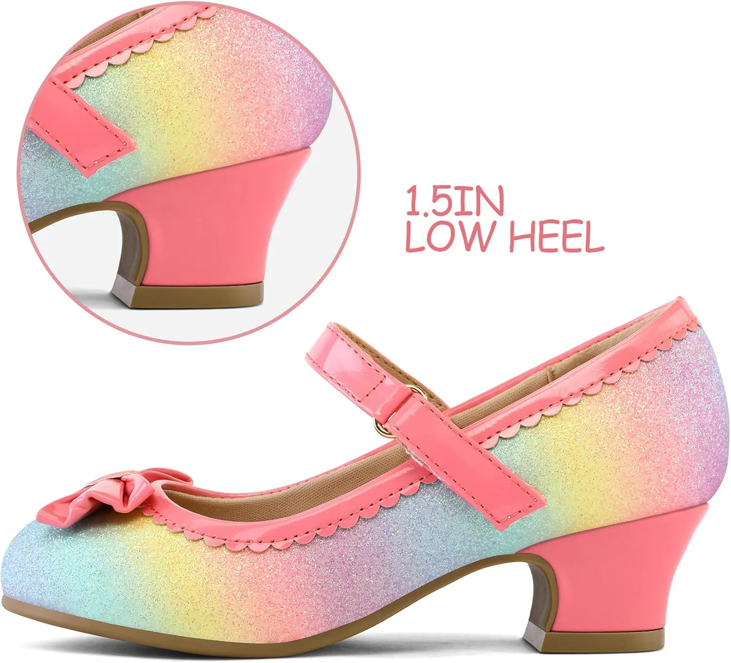 K KomForme Girl's Dress Shoes Mary Jane Glitter 1.5 in Low Heel Wedding Party Princess Shoes for Toddler/Little/Big Kids