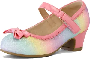 K KomForme Girl's Dress Shoes Mary Jane Glitter 1.5 in Low Heel Wedding Party Princess Shoes for Toddler/Little/Big Kids