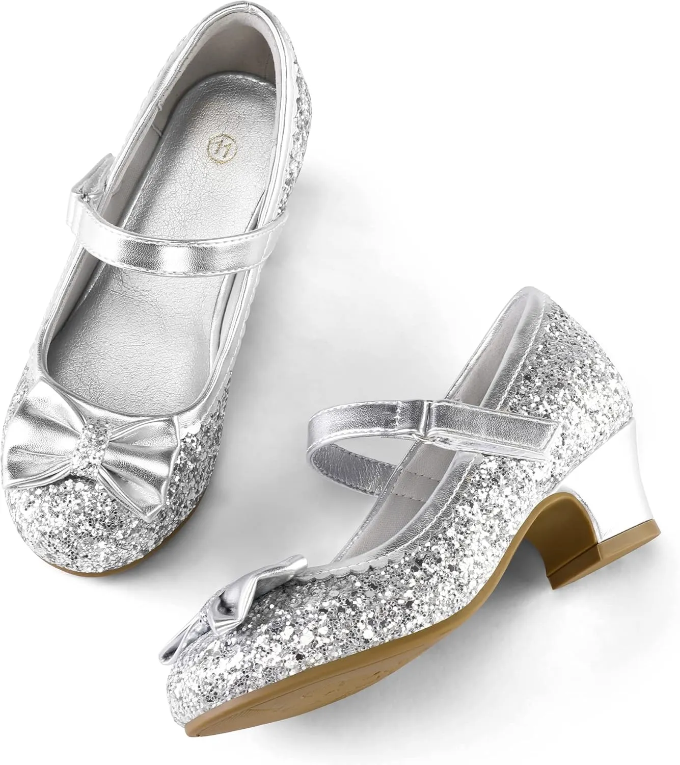 K KomForme Girl's Dress Shoes Mary Jane Glitter 1.5 in Low Heel Wedding Party Princess Shoes for Toddler/Little/Big Kids