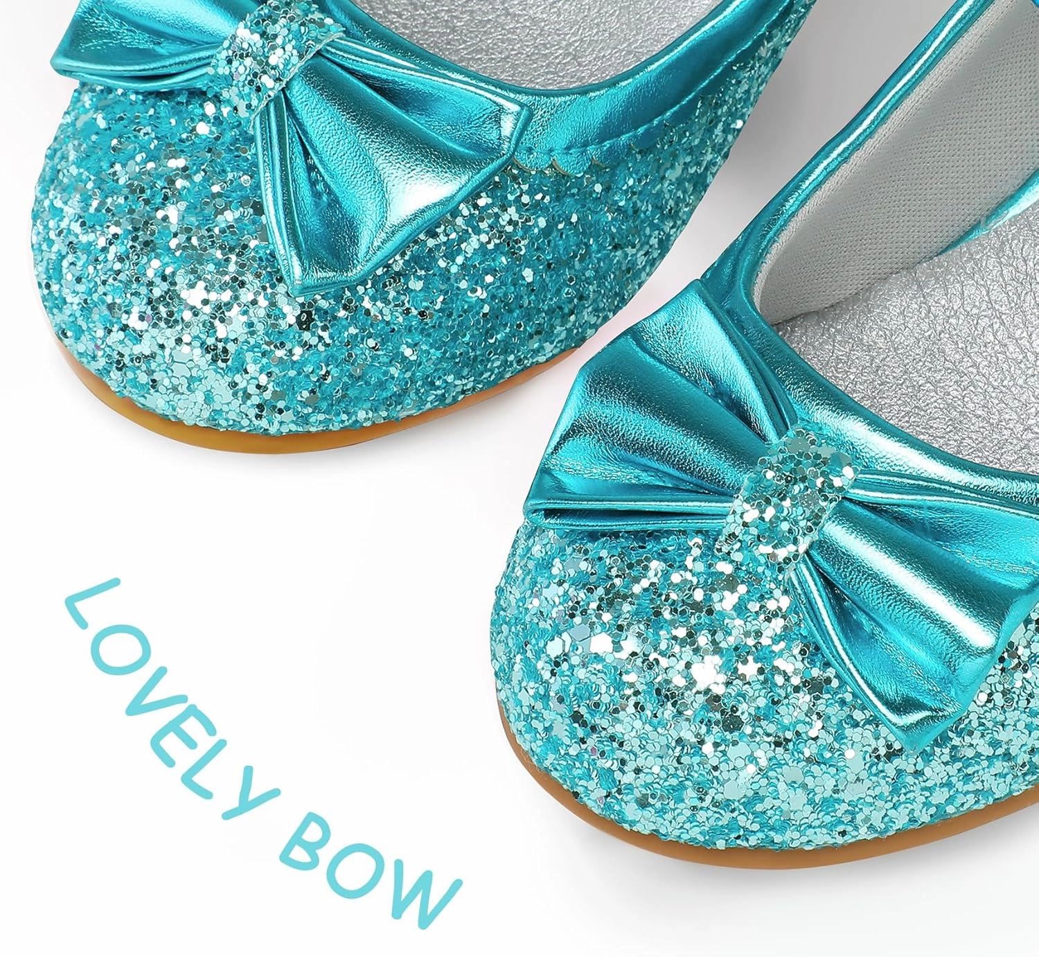 K KomForme Girl's Dress Shoes Mary Jane Glitter 1.5 in Low Heel Wedding Party Princess Shoes for Toddler/Little/Big Kids