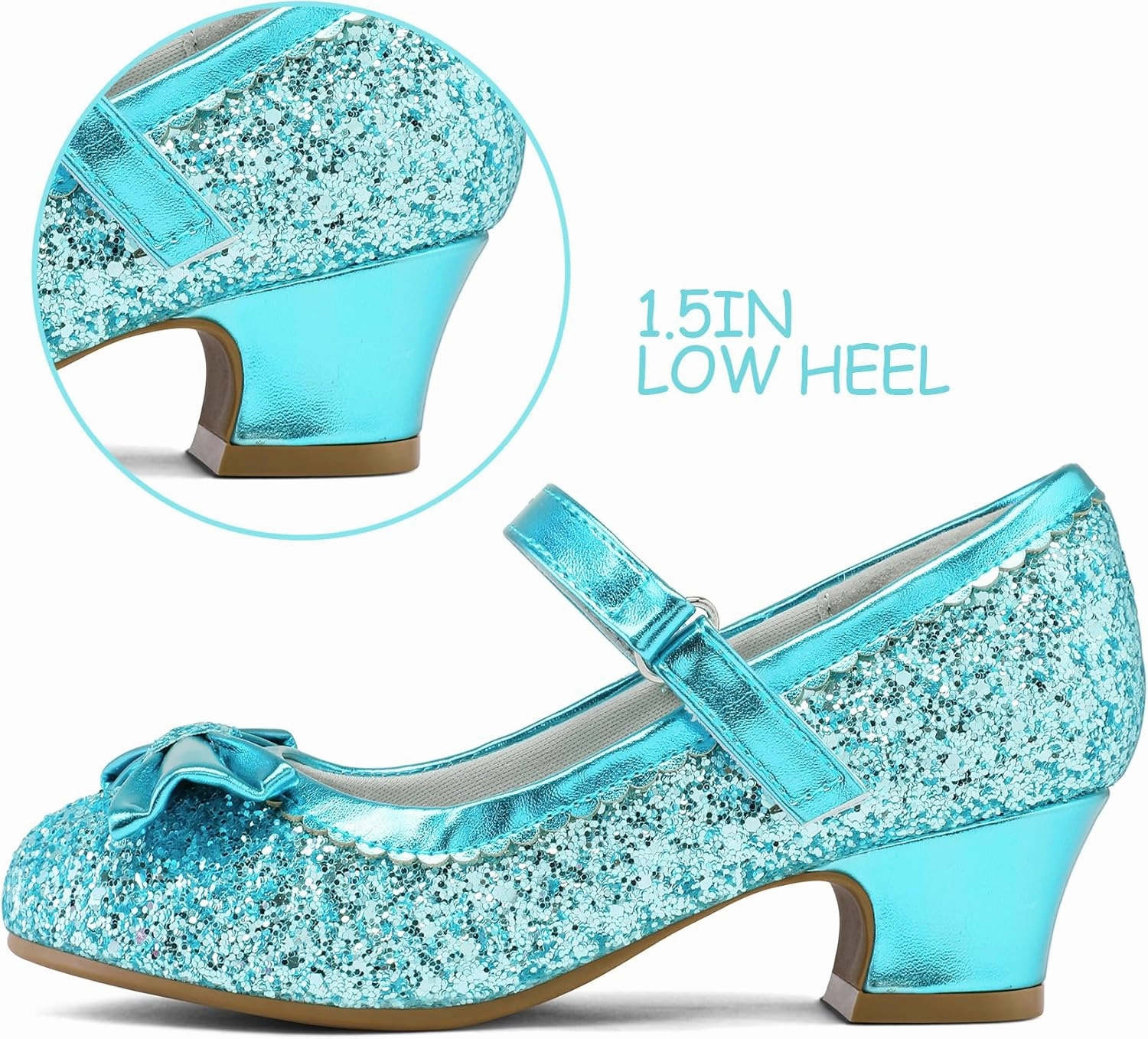 K KomForme Girl's Dress Shoes Mary Jane Glitter 1.5 in Low Heel Wedding Party Princess Shoes for Toddler/Little/Big Kids