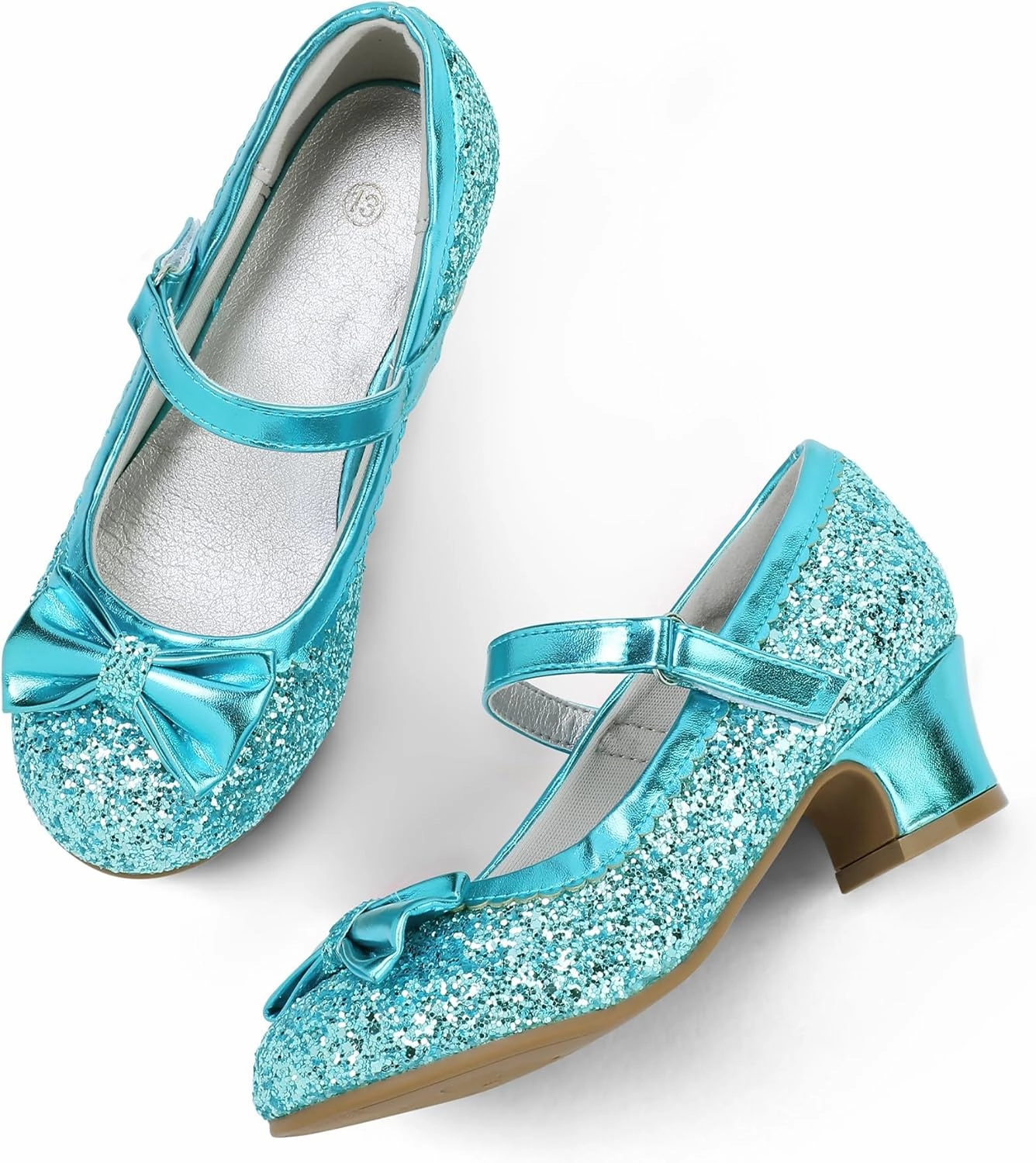K KomForme Girl's Dress Shoes Mary Jane Glitter 1.5 in Low Heel Wedding Party Princess Shoes for Toddler/Little/Big Kids
