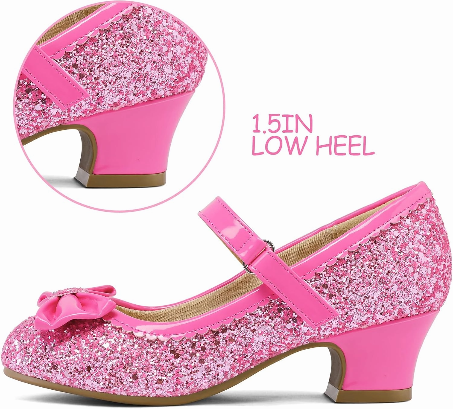K KomForme Girl's Dress Shoes Mary Jane Glitter 1.5 in Low Heel Wedding Party Princess Shoes for Toddler/Little/Big Kids