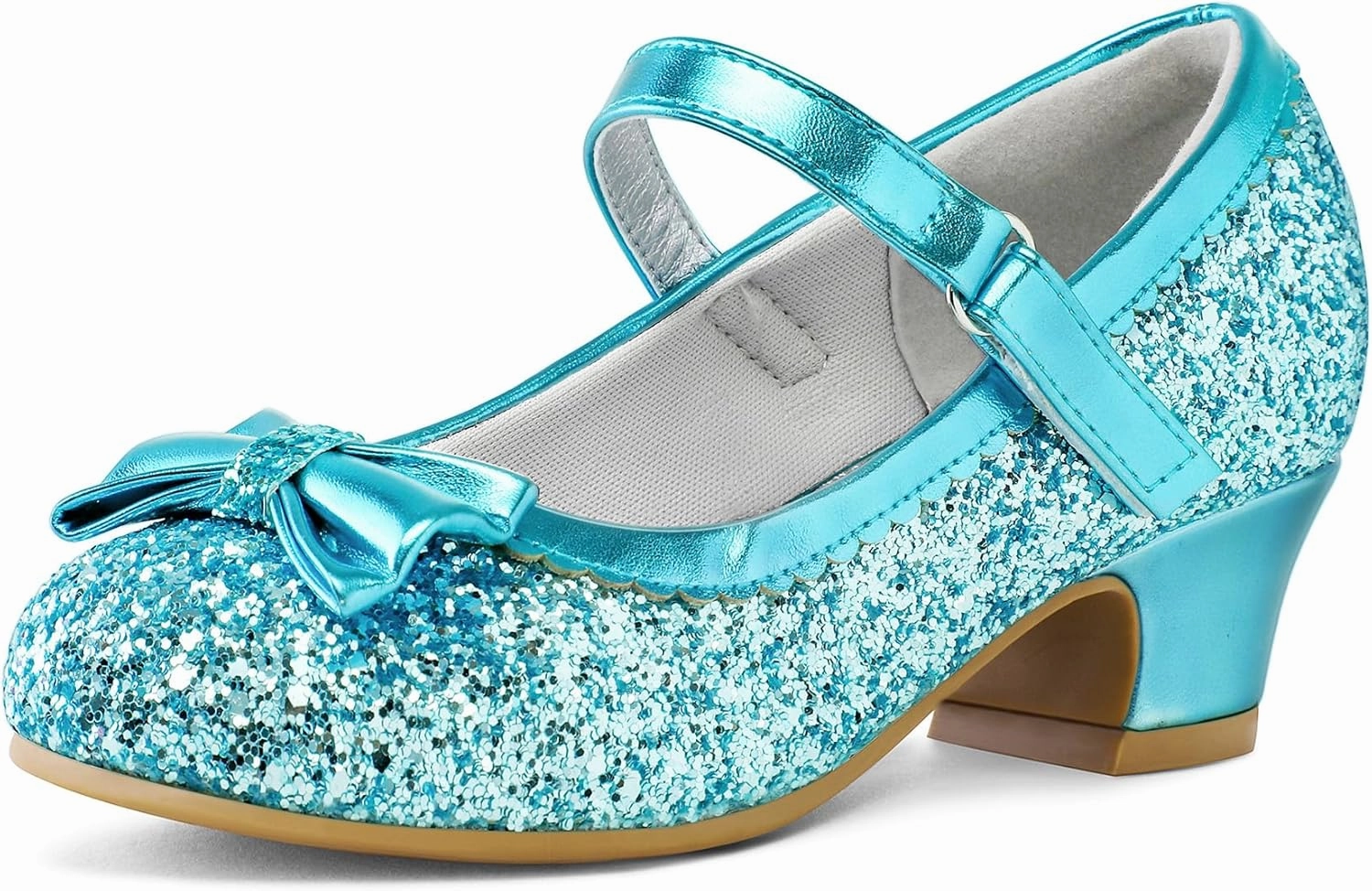 K KomForme Girl's Dress Shoes Mary Jane Glitter 1.5 in Low Heel Wedding Party Princess Shoes for Toddler/Little/Big Kids
