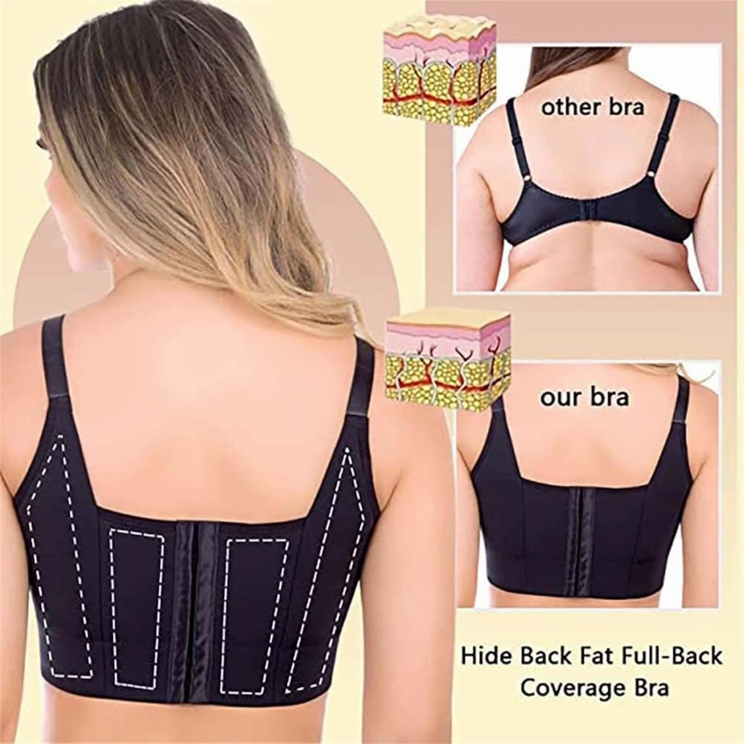 Katchme Womenswear Bra, Modern Plus Size Push Up Bra, Back Smoothing, Seamless Underwire, Black, Size 34-48