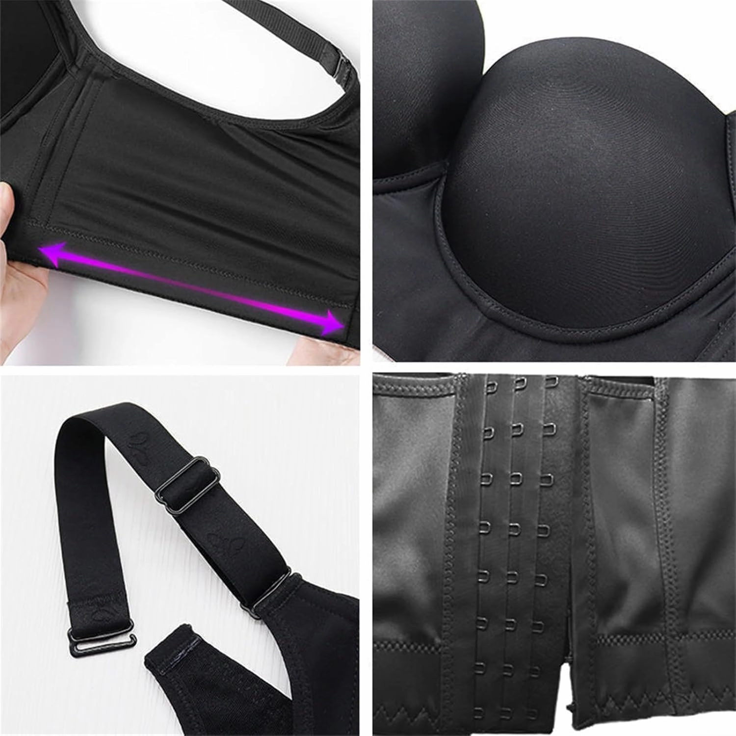 Katchme Womenswear Bra, Modern Plus Size Push Up Bra, Back Smoothing, Seamless Underwire, Black, Size 34-48