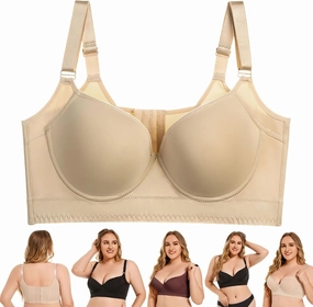 Katchme Womenswear Bra, Modern Plus Size Push Up Bra, Back Smoothing, Seamless Underwire, Black, Size 34-48