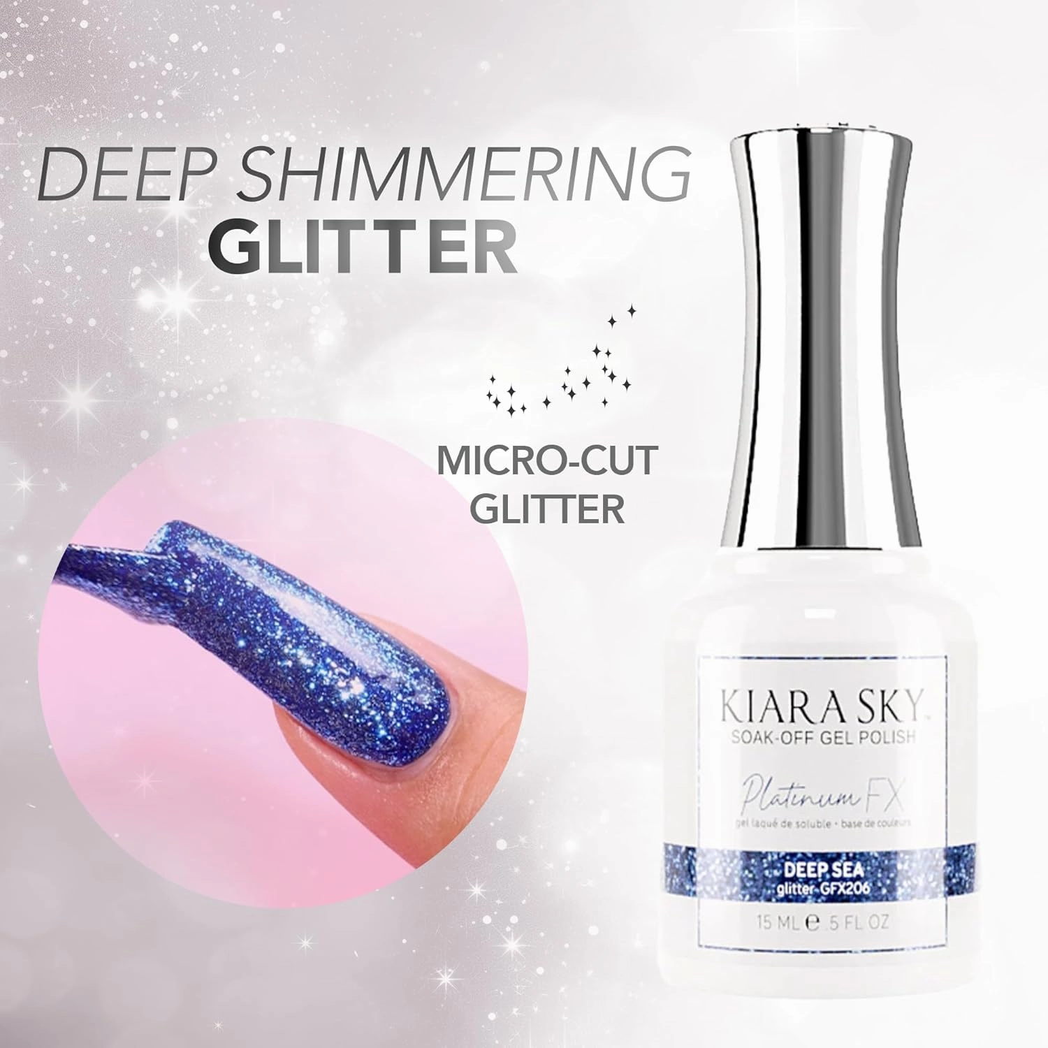 KIARA SKY Gel Polish PlatinumFX Reflective Glitter with sparkle foil effect 0.5 fl oz, Euphoria (purple)