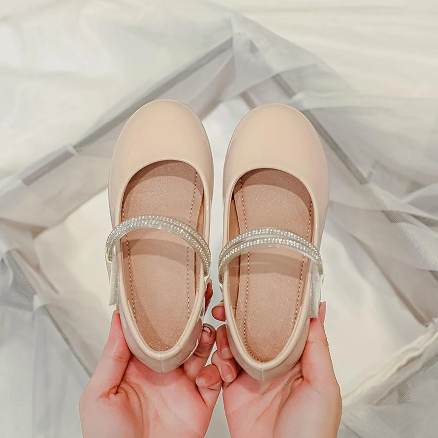 Kids Girls Dress Shoes Ballerina Flat𝐬 Toddler Mary Jane Low Heels Leather Student 𝗨niform Shoes for School