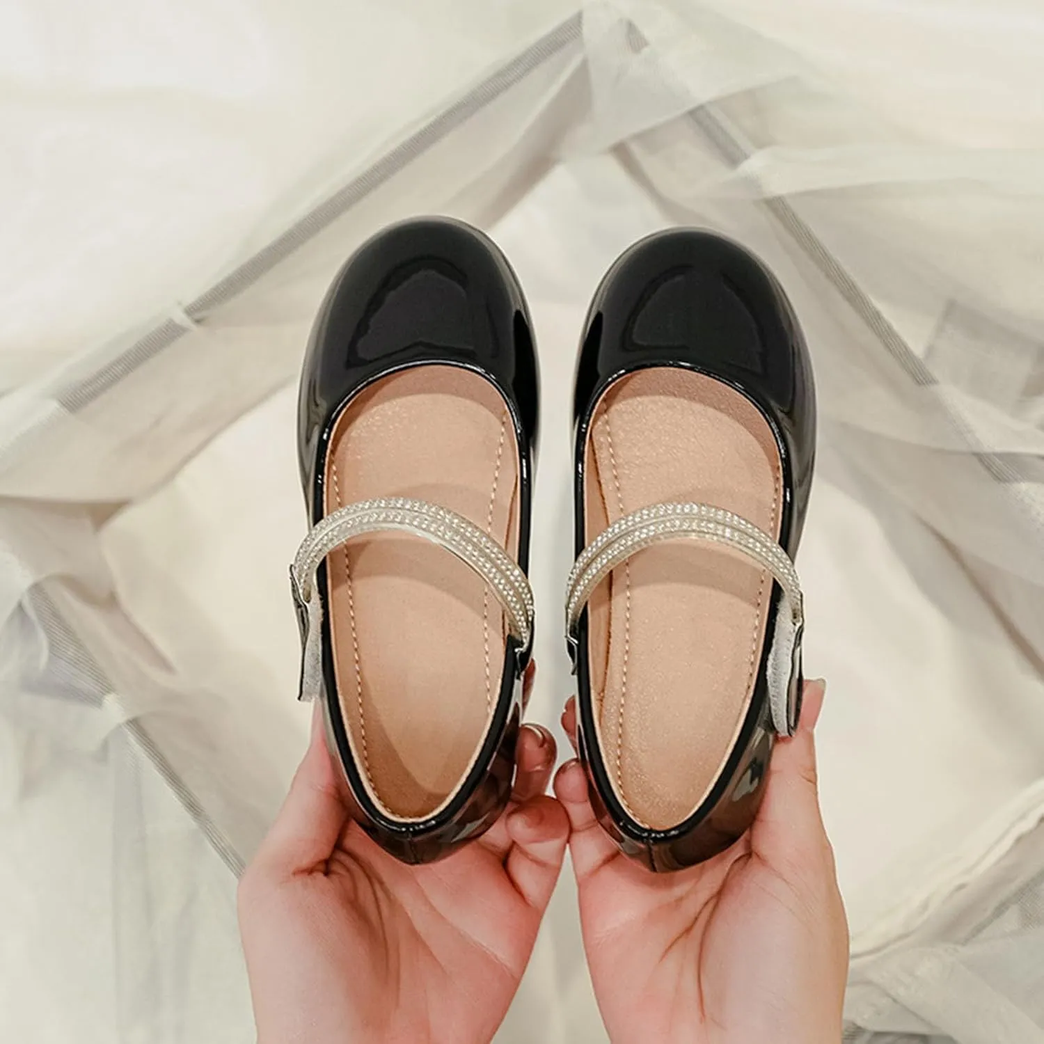 Kids Girls Dress Shoes Ballerina Flat𝐬 Toddler Mary Jane Low Heels Leather Student 𝗨niform Shoes for School