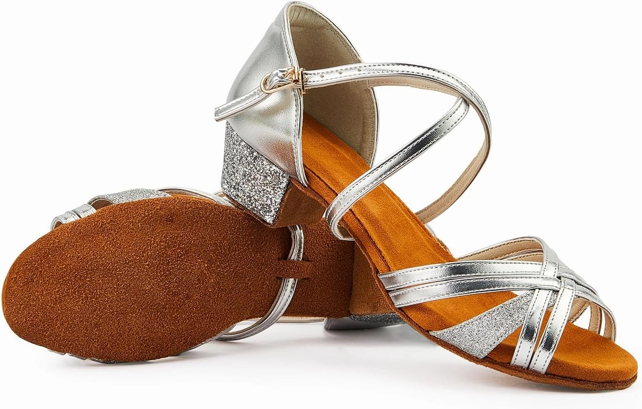 Kids Ballroom Dance Shoes Latin Salsa Suede Sole Dancing Dress Shoes for Girls