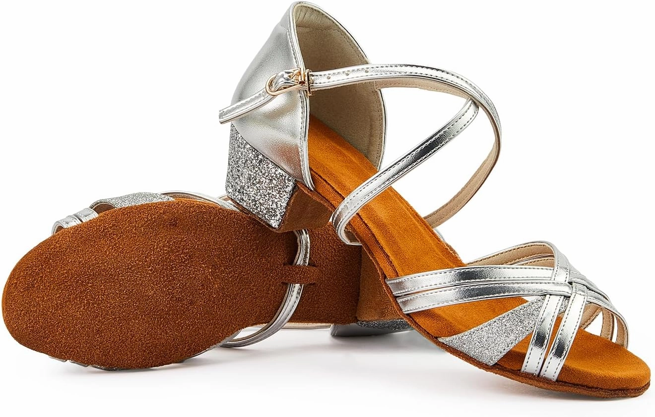 Kids Ballroom Dance Shoes Latin Salsa Suede Sole Dancing Dress Shoes for Girls