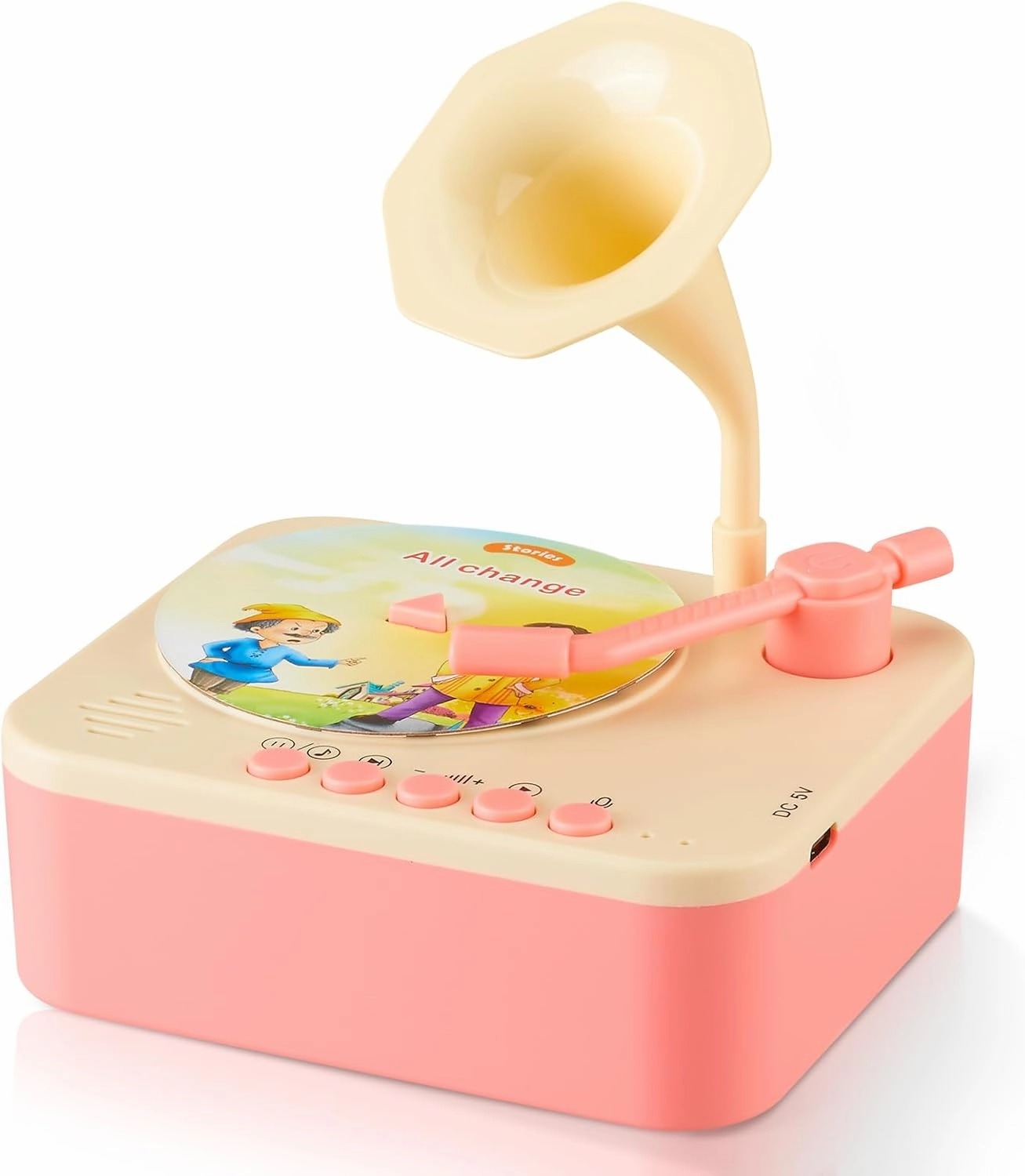 Kids Phonograph with 96 Cards,Children's Storyteller Sleeping Music Box (Pink)