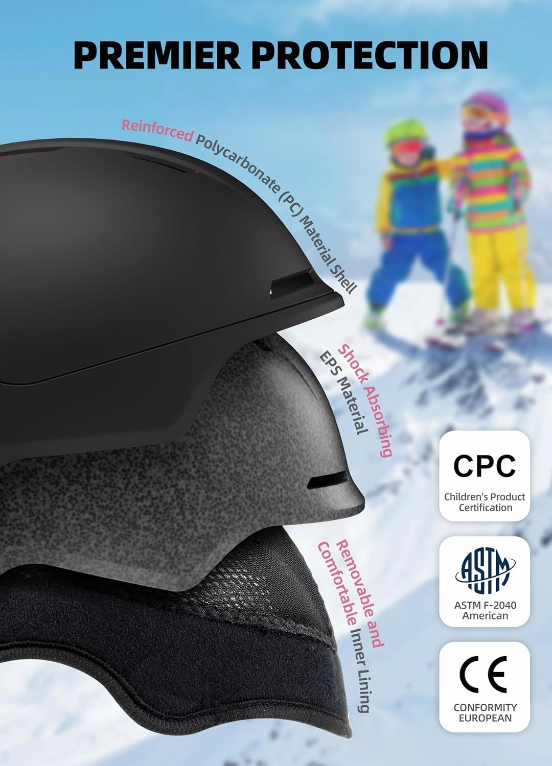 Kids Ski Helmet and Goggles, Lightweight Boys Ski Helmet, Reinforced PC Shell & Shock-Absorbing EPS Foam & Soft Lining, Girls Snowboard Helmet 10 Vents, Snow Sport Helmets for Teens