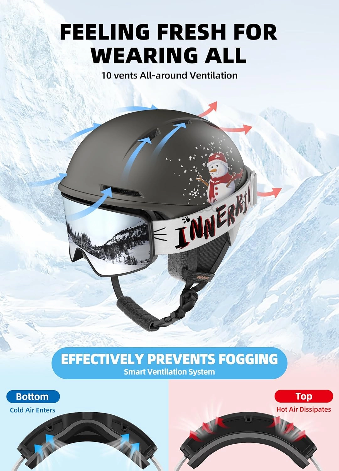 Kids Ski Helmet and Goggles, Lightweight Boys Ski Helmet, Reinforced PC Shell & Shock-Absorbing EPS Foam & Soft Lining, Girls Snowboard Helmet 10 Vents, Snow Sport Helmets for Teens
