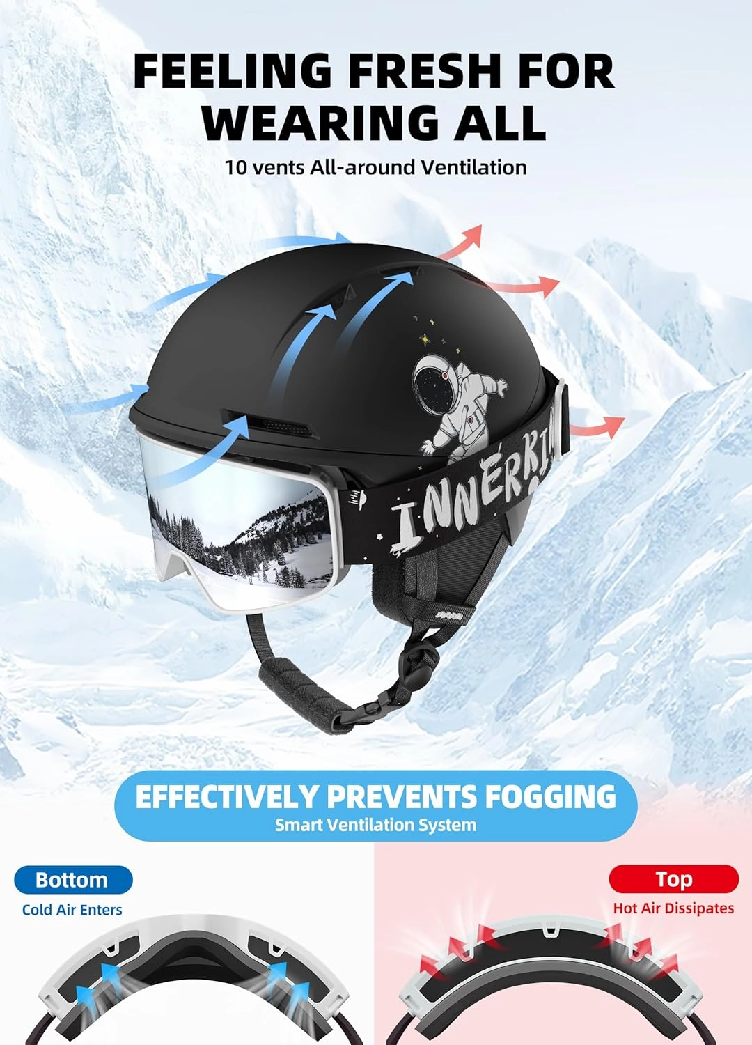 Kids Ski Helmet and Goggles, Lightweight Boys Ski Helmet, Reinforced PC Shell & Shock-Absorbing EPS Foam & Soft Lining, Girls Snowboard Helmet 10 Vents, Snow Sport Helmets for Teens
