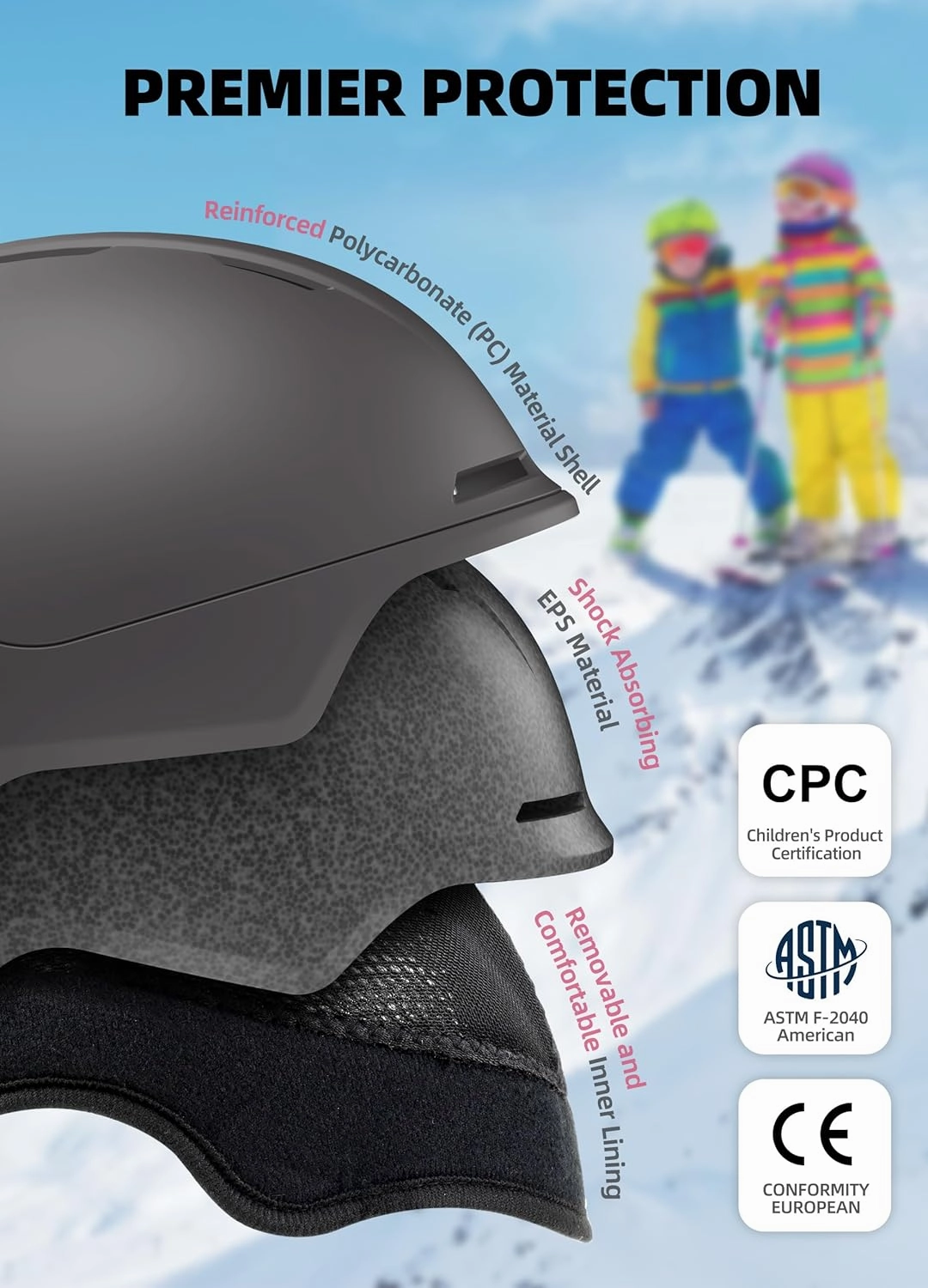 Kids Ski Helmet and Goggles, Lightweight Boys Ski Helmet, Reinforced PC Shell & Shock-Absorbing EPS Foam & Soft Lining, Girls Snowboard Helmet 10 Vents, Snow Sport Helmets for Teens