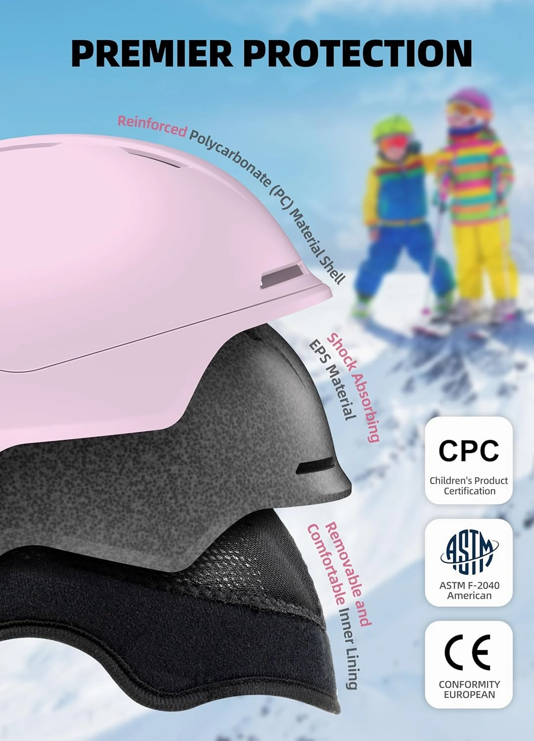 Kids Ski Helmet and Goggles, Lightweight Boys Ski Helmet, Reinforced PC Shell & Shock-Absorbing EPS Foam & Soft Lining, Girls Snowboard Helmet 10 Vents, Snow Sport Helmets for Teens