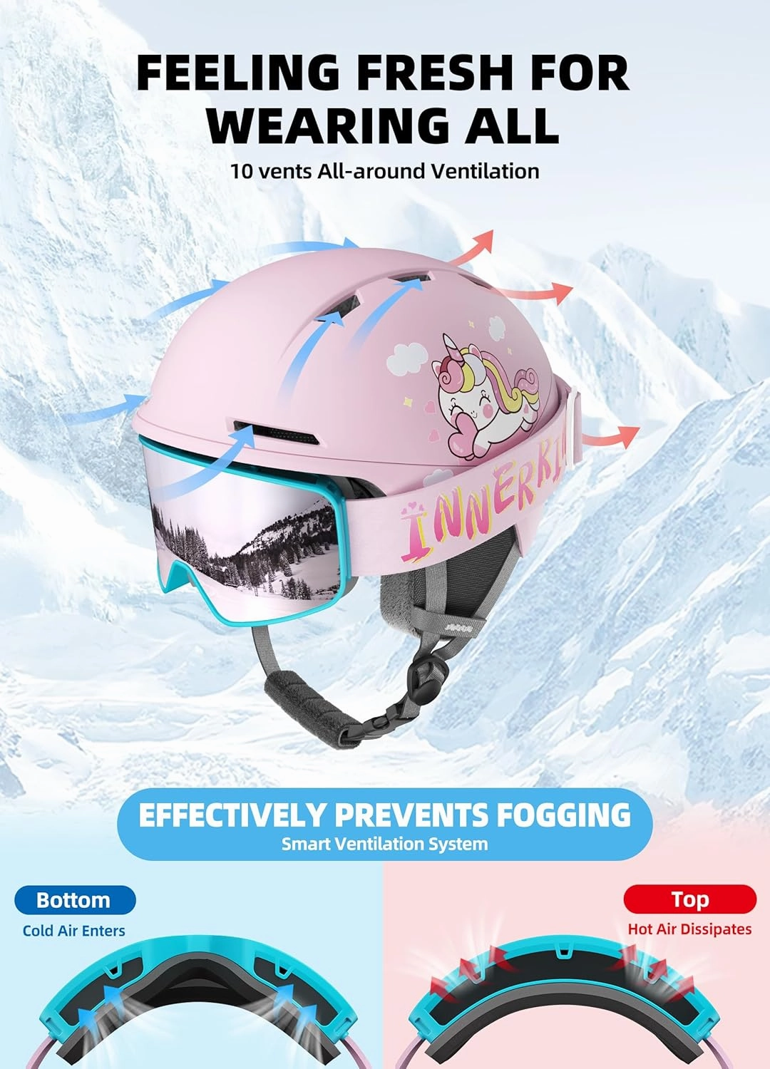 Kids Ski Helmet and Goggles, Lightweight Boys Ski Helmet, Reinforced PC Shell & Shock-Absorbing EPS Foam & Soft Lining, Girls Snowboard Helmet 10 Vents, Snow Sport Helmets for Teens