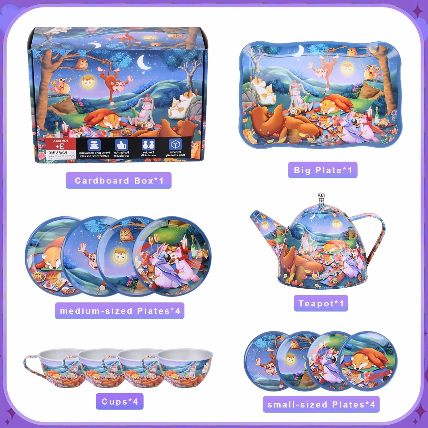 Kids Tea Party Play Toy Set, FUQUN 42Pcs Boy Tea Time Toy Including Dessert Cookies Doughnut Teapot Tray Cake Kids Kitchen Pretend Play for Girls Boys Age 3-6 Little Girl Tea Set