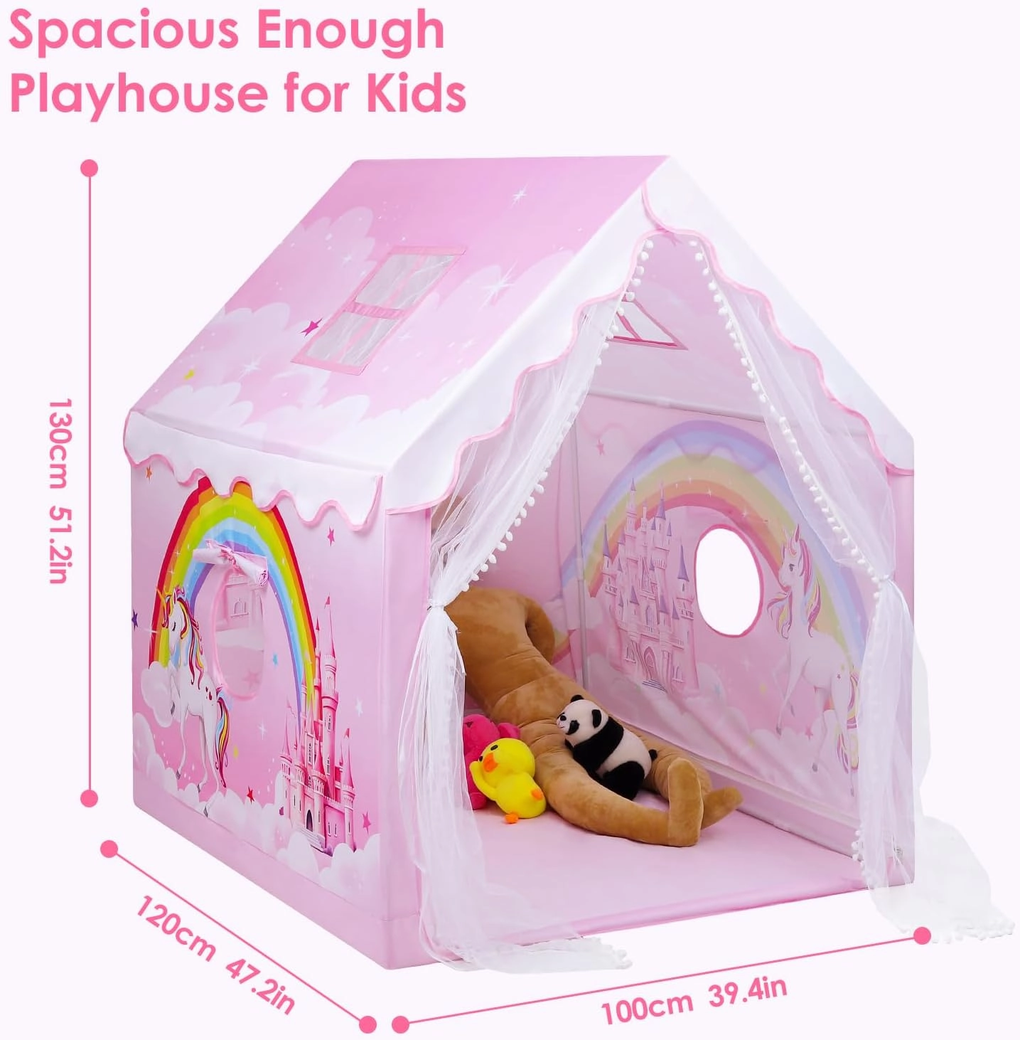 Kids Tent Pink Princess Tent for Girls, Large and Foldable Kids Playhouse with Windows, Portable and Lightweight Play Tent Indoor &Outdoor for Gift to Toddlers