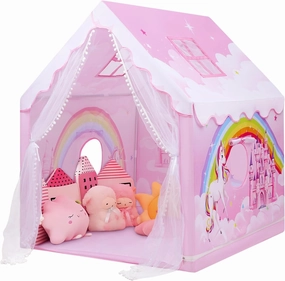 Kids Tent Pink Princess Tent for Girls, Large and Foldable Kids Playhouse with Windows, Portable and Lightweight Play Tent Indoor &Outdoor for Gift to Toddlers