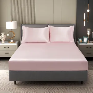 King Size Satin Fitted Sheet, Silky and Breathable Luxury Deep Pockets Fitted Sheet Only, Blush Pink