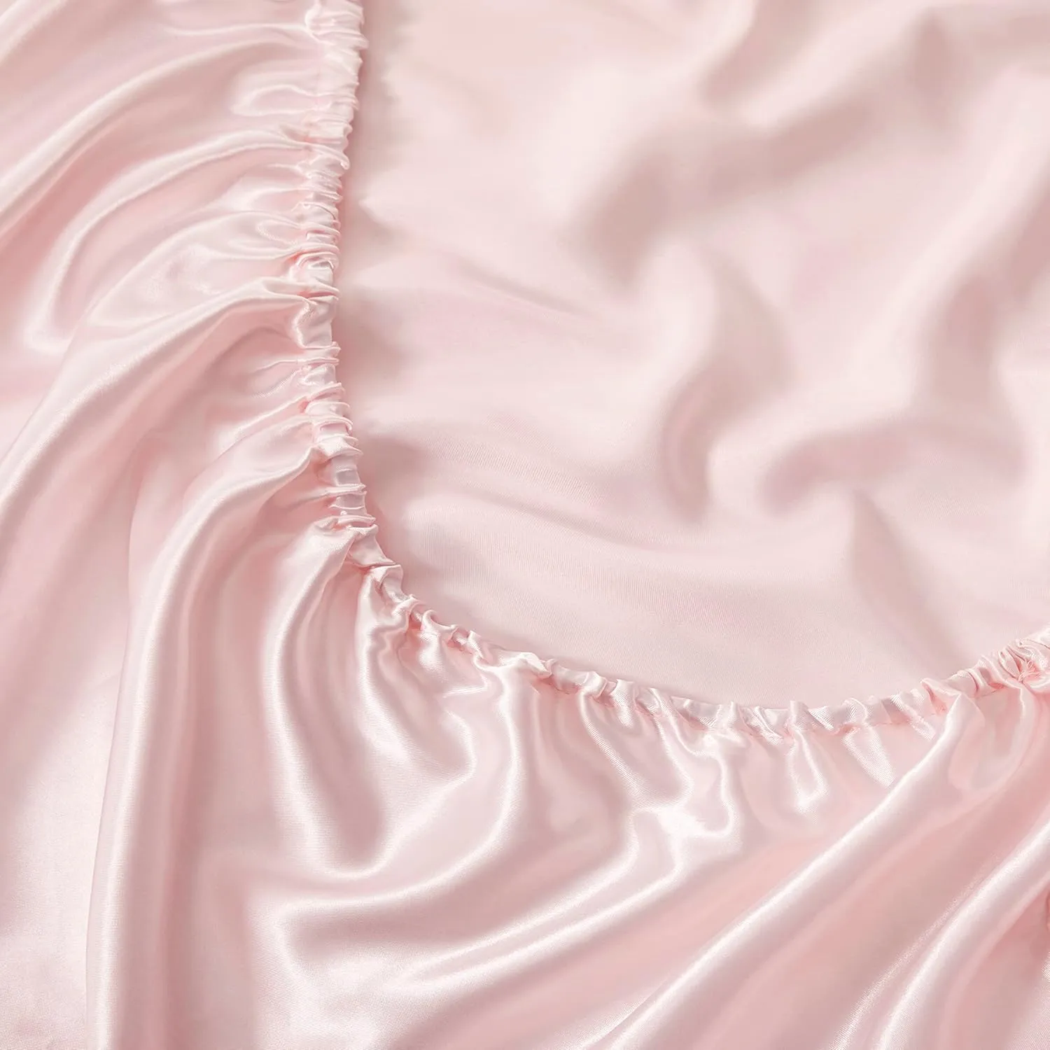 King Size Satin Fitted Sheet, Silky and Breathable Luxury Deep Pockets Fitted Sheet Only, Blush Pink