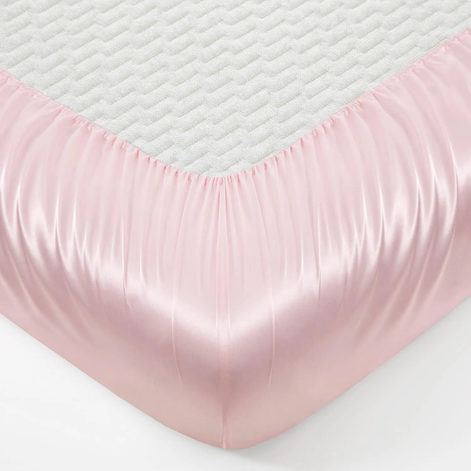 King Size Satin Fitted Sheet, Silky and Breathable Luxury Deep Pockets Fitted Sheet Only, Blush Pink