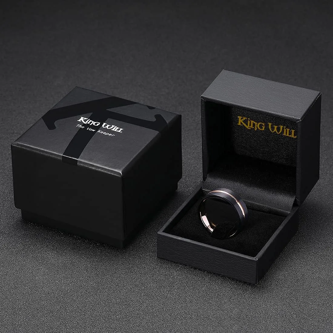 King Will Mens Grooved Tungsten Ring - Black/Silver 6mm/7mm/8mm Wedding Band, Thin Blue/Red/Purple/Rose Gold/Green/Orange/Pink Centre Groove, Matte Brushed Finish Beveled Edge, Comfort Fit Size 4-16