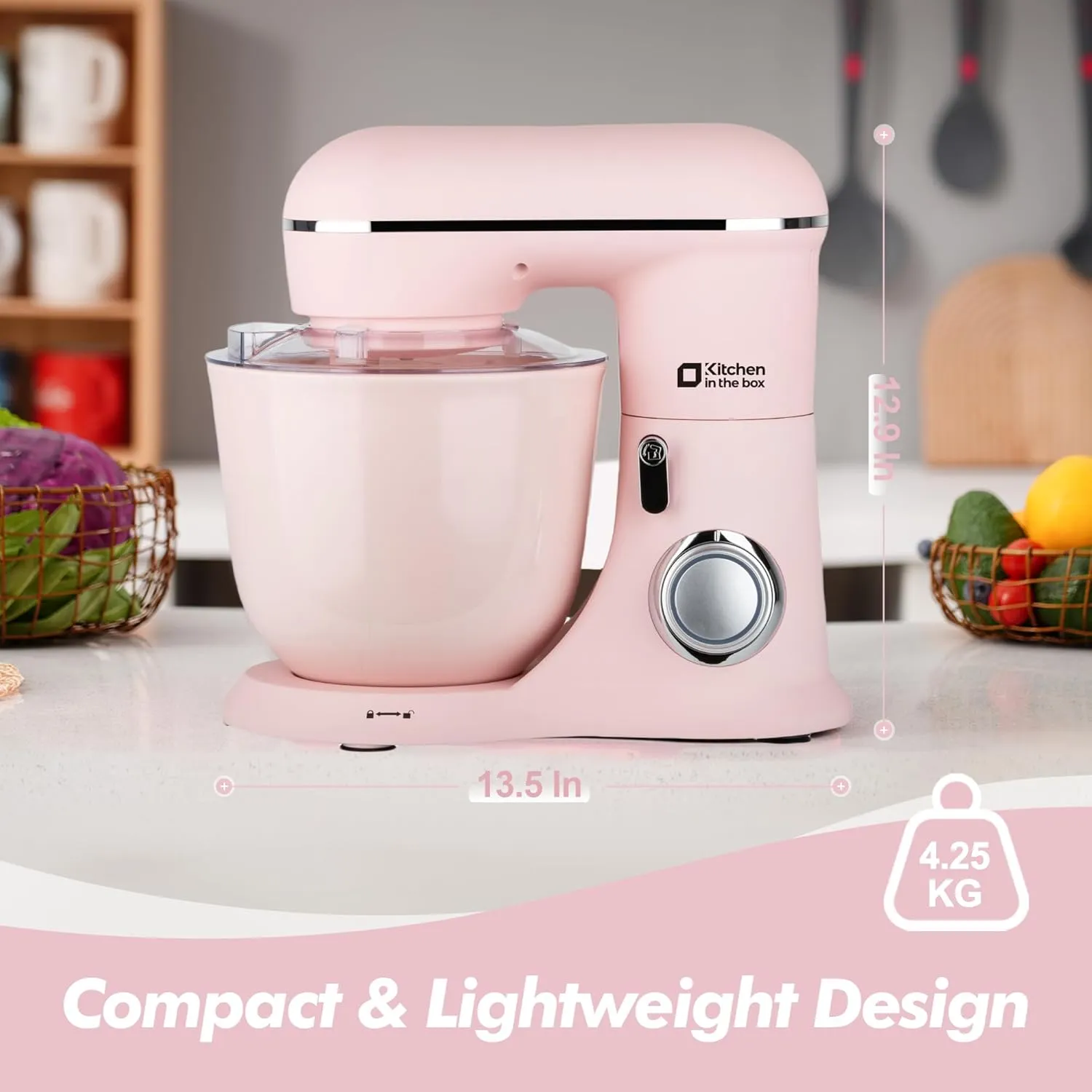 Kitchen in the box Stand Mixer, 4.5QT 5QT Two bowls Electric Food Mixer, 10 Speeds 3-IN-1 Kitchen Mixer for Daily Use with Egg Whisk,Dough Hook,Flat Beater (Rose Pink, 5QT)