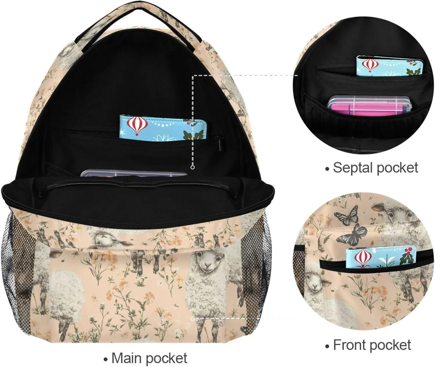 KLL Cute Backpack for Men Women Fashion Business Work Bag with Chest Strap for Travel Trip Sweet Sheep Peach