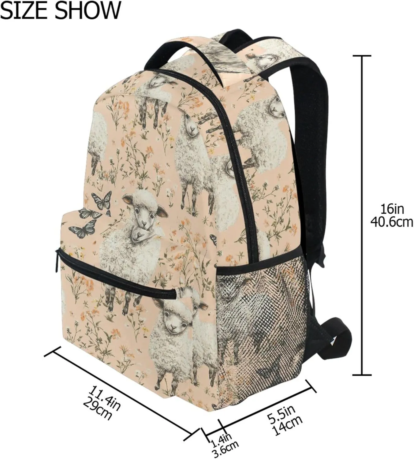 KLL Cute Backpack for Men Women Fashion Business Work Bag with Chest Strap for Travel Trip Sweet Sheep Peach