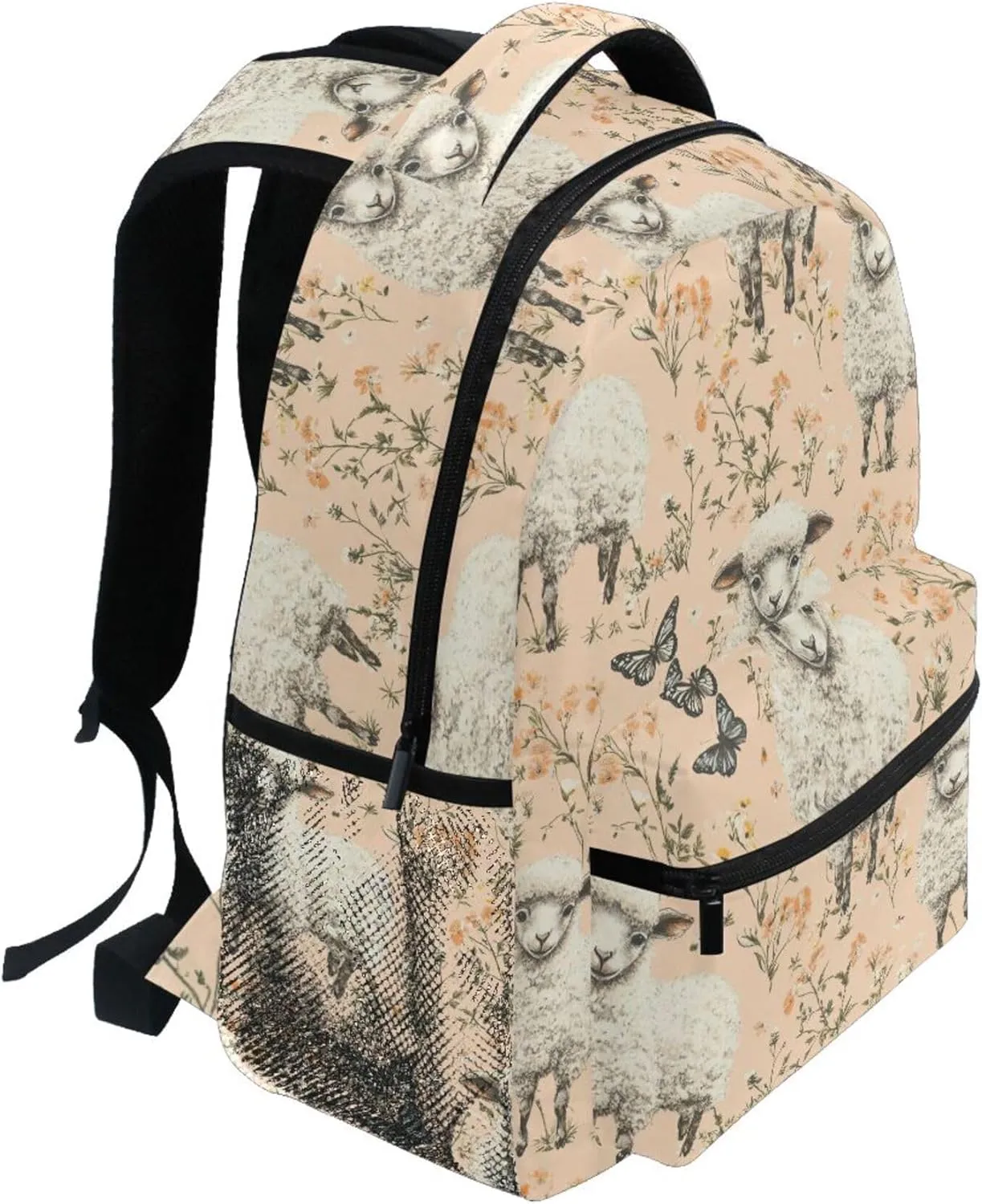 KLL Cute Backpack for Men Women Fashion Business Work Bag with Chest Strap for Travel Trip Sweet Sheep Peach