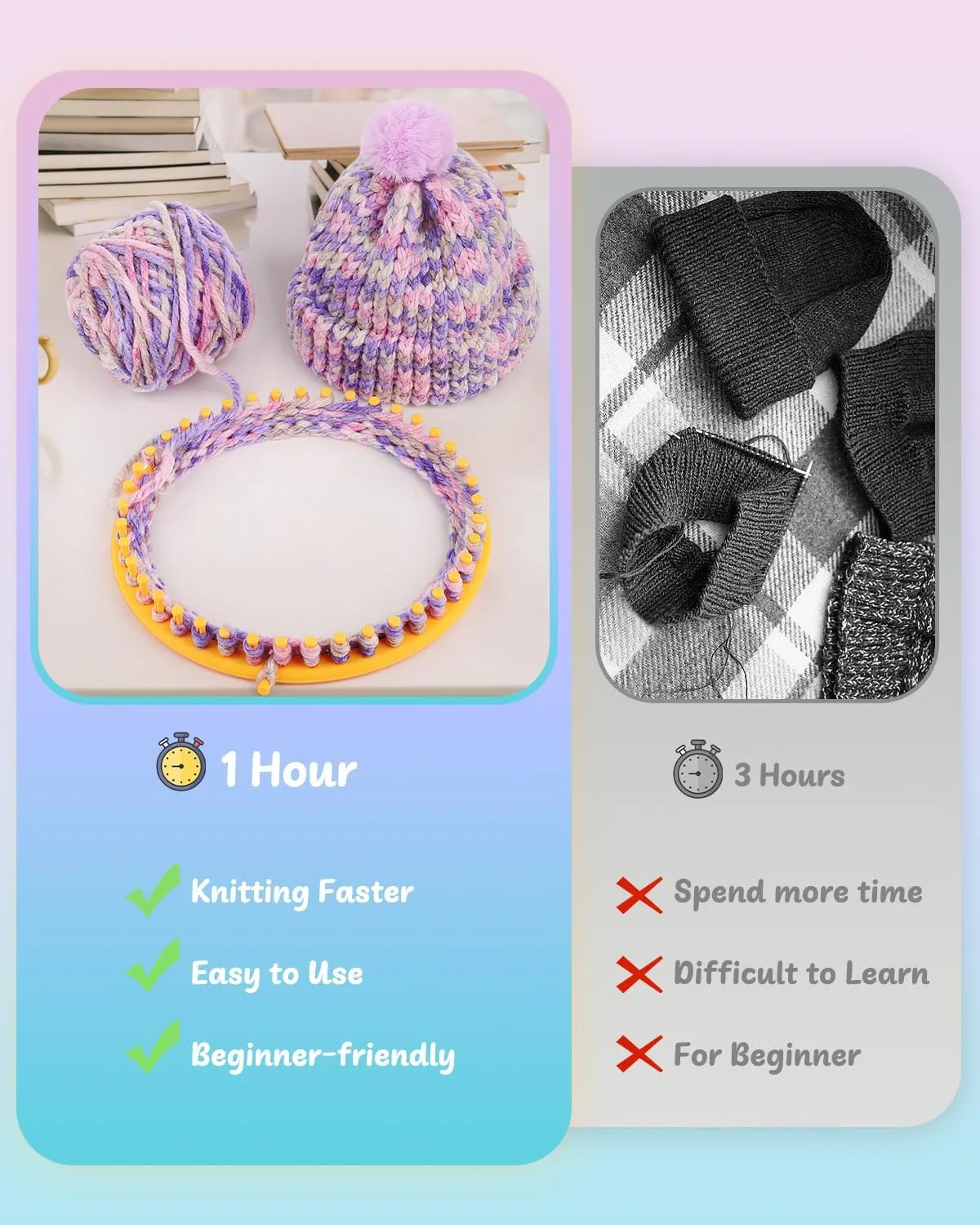 Knitting Loom Kit with Instruction, Round Loom and Colorful Yarn for Beginners, 11.4 Inch Round Loom Kit for Making Winter Hat, DIY, Weaving, Learning & Teaching(Multi-Purple)