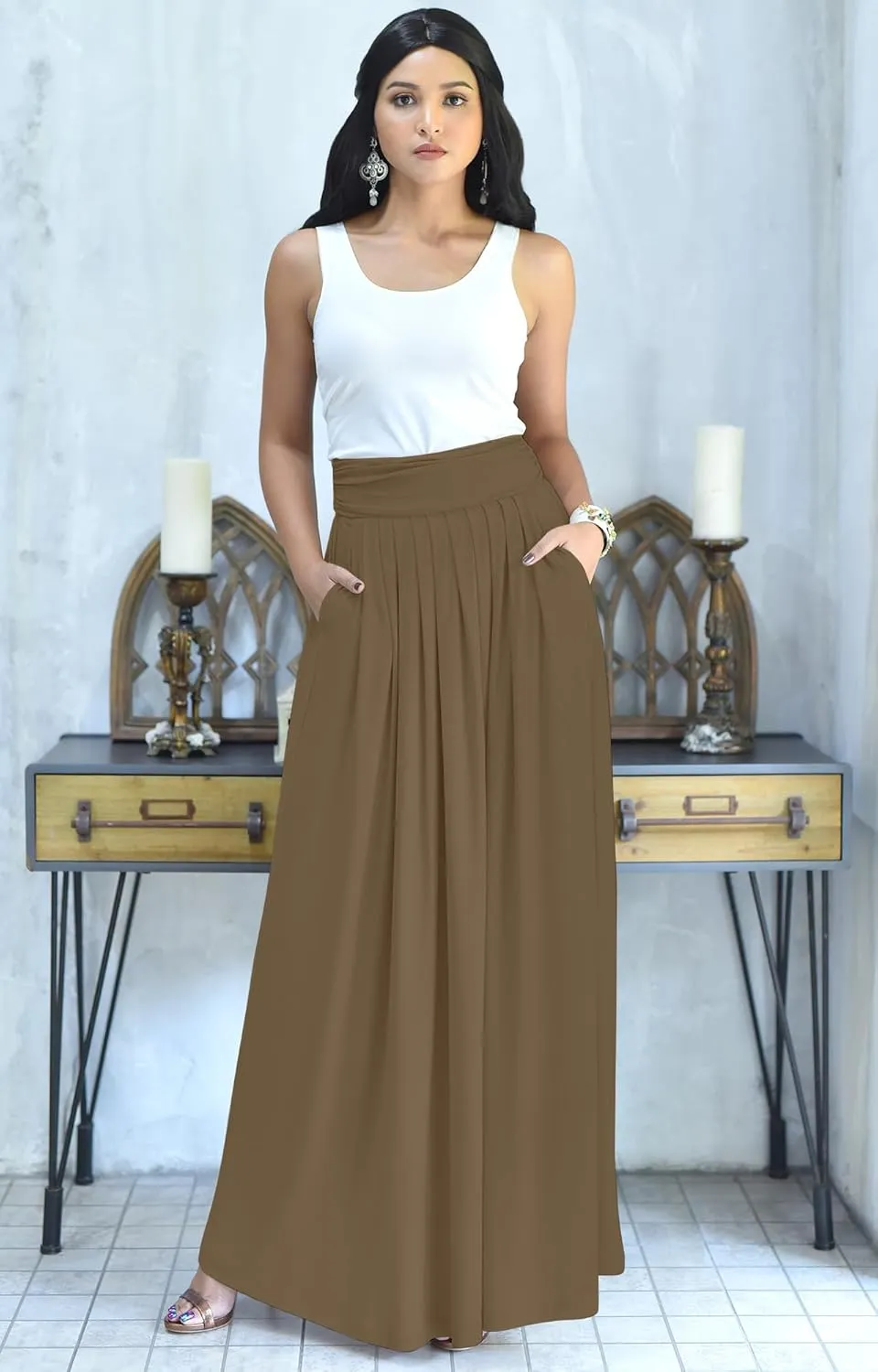 KOH KOH Womens Long Flowy Cute Modest High Waist Floor Length Pockets Maxi Skirt