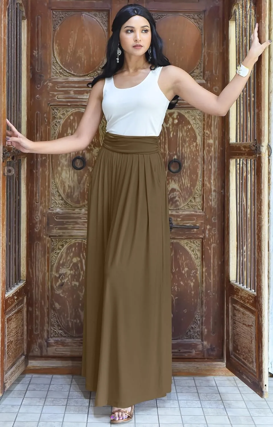 KOH KOH Womens Long Flowy Cute Modest High Waist Floor Length Pockets Maxi Skirt