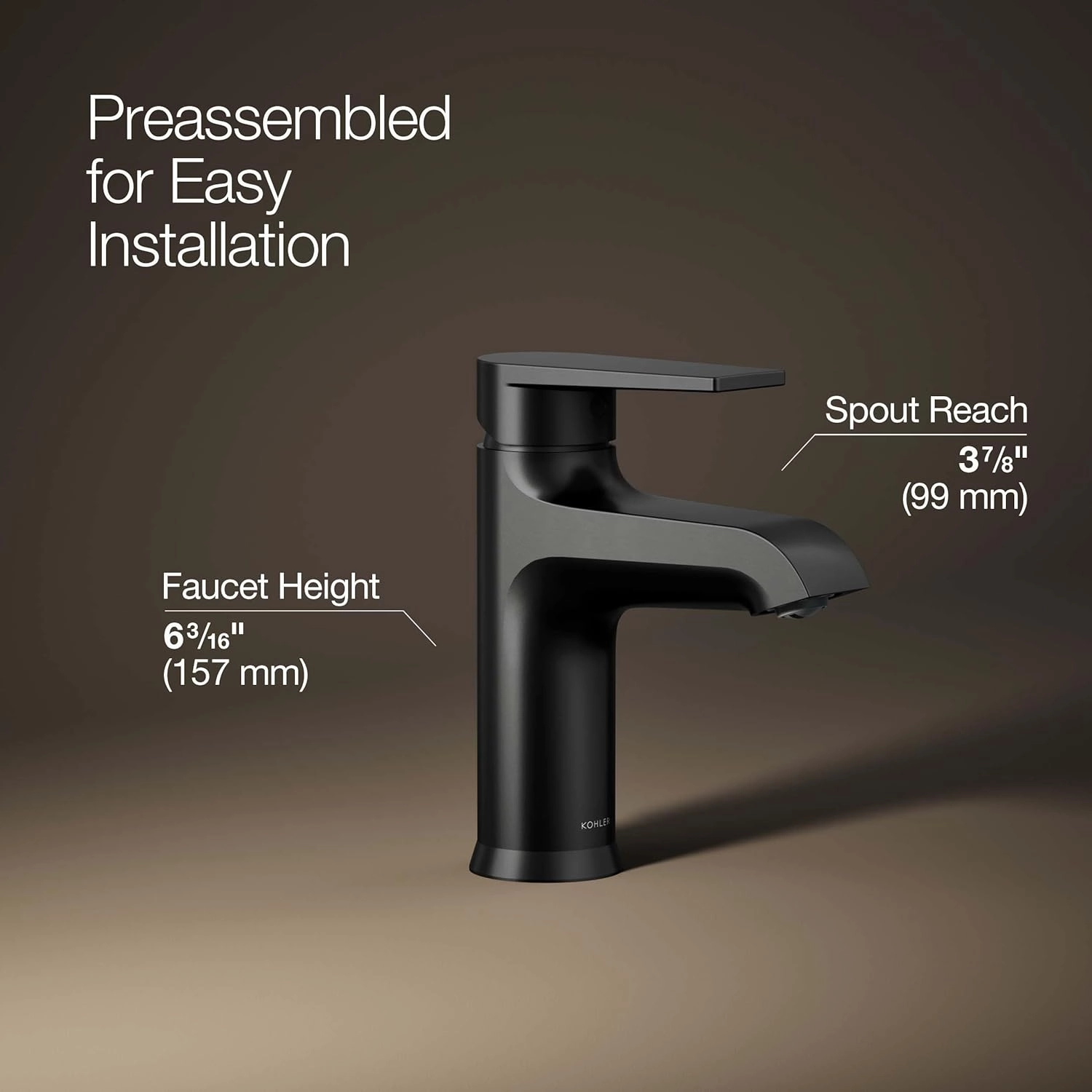 KOHLER 97060-4-BL Hint Single-Handle Bathroom Sink Faucet with Pop-Up Drain, One-Hole Bathroom Faucet, 1.2 GPM, Matte Black