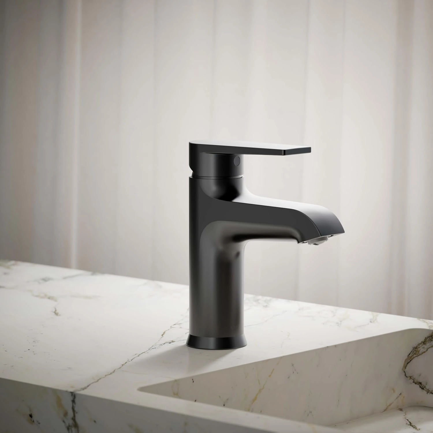 KOHLER 97060-4-BL Hint Single-Handle Bathroom Sink Faucet with Pop-Up Drain, One-Hole Bathroom Faucet, 1.2 GPM, Matte Black