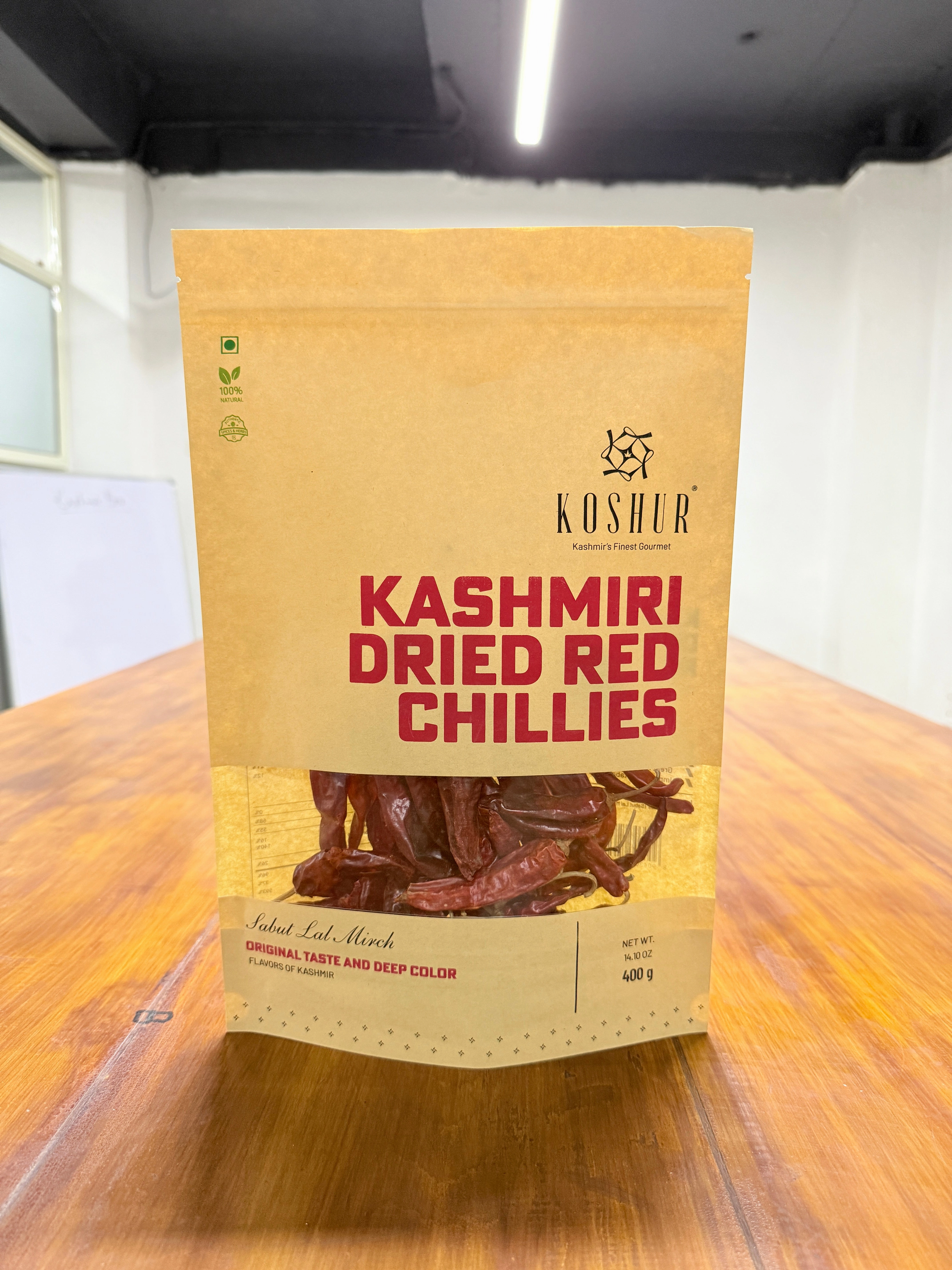 Koshur - Kashmiri Dried Red Chillies| Sabut Lal Mirch | Spices and Herbs | Whole Dried Chillies | No Added Flavors and Colors | Sun Dried Fresh Red Chillies