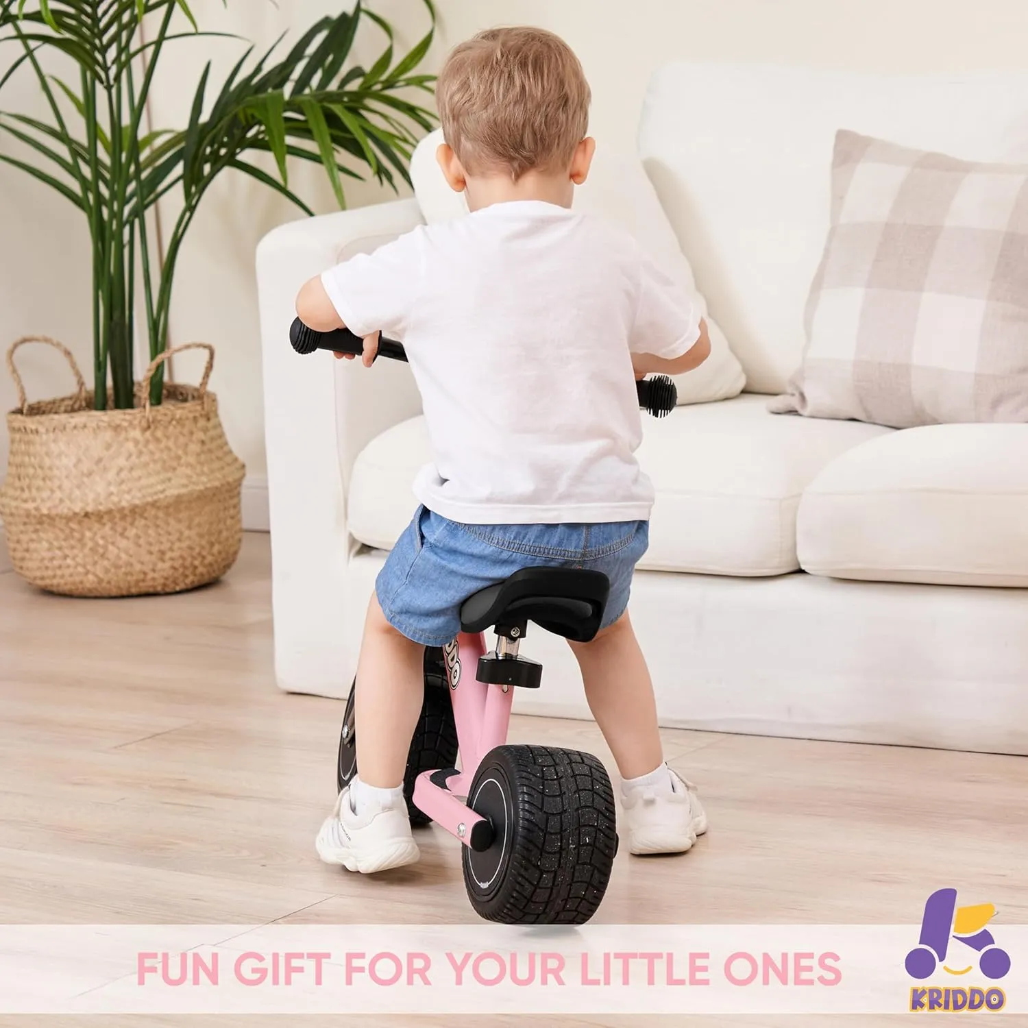 KRIDDO Baby Balance Bike Mini Cruiser Design with Wide PU Wheels for 1-3 Year Olds Ideal First Birthday Gift and Baby Toy, Pink