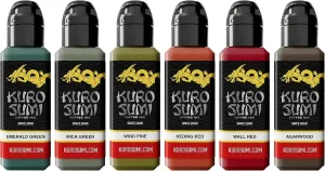 Kuro Sumi Chen Jie Watercolor Chinese Tattoo Ink Color Set of 6, Vegan Pigments, Professional Tattooing Supplies, 1.5 oz Bottles