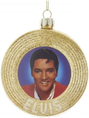 Kurt Adler Elvis Glass Gold Record Hanging Ornament