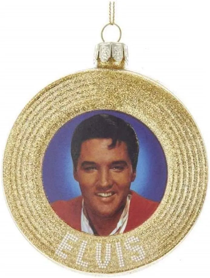 Kurt Adler Elvis Glass Gold Record Hanging Ornament
