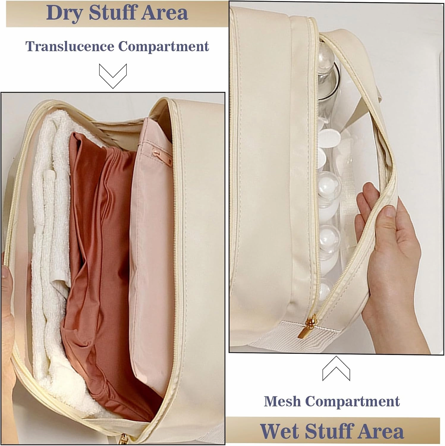 L&FY Large Toiletry Bag, Translucent Leather Makeup Cosmetic Organizer Bag Waterproof With Mesh Pouch For Gym, Workout Swim Beach Shower (Pink, L)
