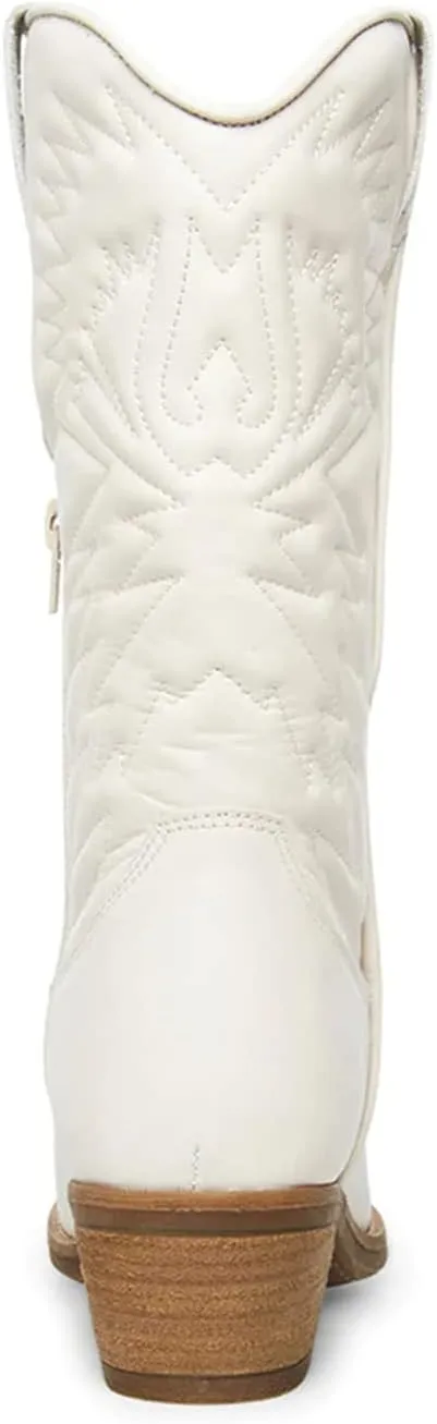 Ladmiple Cowgirl Boots Women Mid Calf Embroidered Pull On Cowboy Boots Block Chunky Heel Western Riding Wedding Boots